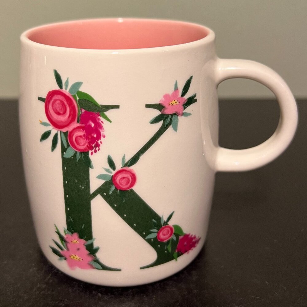 Modern Expressions Monogram Letter K Floral Pink Ceramic Coffee Mug Initial Cup